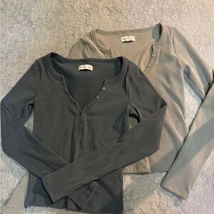 Hollister Ribbed Henley Tops in Gray Tones